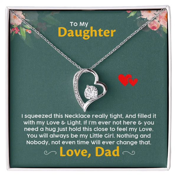 Forever Love Heart Pendant Necklace, Daughter Necklace from Dad, 14K White Gold Finish Jewelry Necklace, Birthday Christmas P