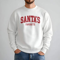 Retro Varsity Christmas Lettering Crewneck, Santa's Favorite Sweatshirt, Humorous Santa Claus Holiday Sweater, Comfy Merry Xmas Pullover Present