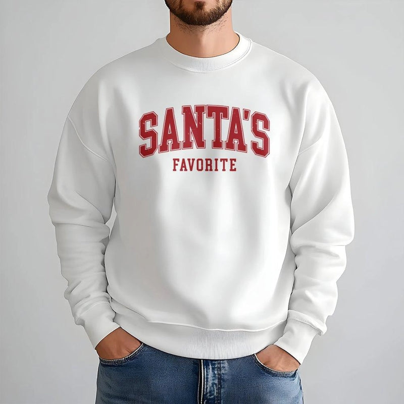 Retro Varsity Christmas Lettering Crewneck, Santa's Favorite Sweatshirt, Humorous Santa Claus Holiday Sweater, Comfy Merry Xmas Pullover Present