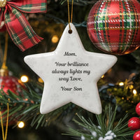 Mom from Son Star Ornament, Mom Christmas Star Ornament, Ceramic Mom Keepsake Ornament, Sentimental Holiday Present for Mother