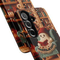 Comfy Christmas Book Lover Samsung Galaxy Tough Phone Case, Adorable Reading Ghost Phone Case, Holiday Yarn Art Ghost Cover, Bookish Present