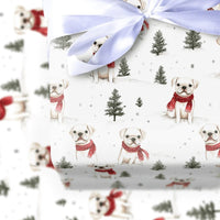 Adorable Christmas Dog Wrapping Paper, Watercolor Pug Wrapping Paper, Festive Winter Puppy Gift Wrap, Holiday Pet Gift Wrapping Paper Roll
