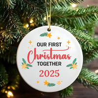 Couple Keepsake Ornament, Our First Christmas Together 2025 Ornament, Ceramic Stars Pine Ornament, First Xmas Tree Decor, Holiday Present