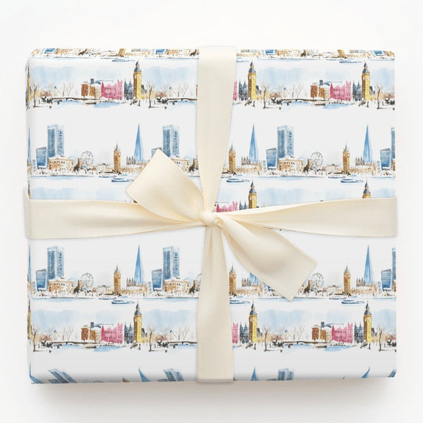 Watercolor Big Ben Gift Wrap, London Skyline Christmas Wrapping Paper, Winter Cityscape Wrapping Paper, Travel Lover Holiday 
