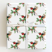 Winter Pine and Berry Gift Wrap, Hummingbird Christmas Wrapping Paper, Watercolor Botanical Holiday Paper Roll, Christmas Gift Wrap