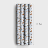 Snowy Winter Puppy Gift Wrap, Watercolor Dog Wrapping Paper, Light Blue Pet Lover Wrapping Paper, Holiday Christmas Dog Wrapping Paper Roll