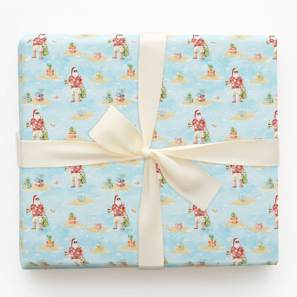 Hawaiian Santa Gift Wrap, Tropical Santa Wrapping Paper, Christmas in July Wrapping Paper, Holiday Beach Wrapping Paper, Xmas