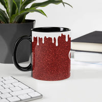 Dripping White Paint Effect Coffee Mug, Red Glitter Print Ceramic Mug, Sparkle Aesthetic Drinkware Mug, Glam Holiday Christmas Present for Her