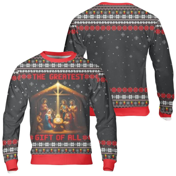 Religious Baby Jesus Holiday Sweater, Nativity Scene Christmas Sweatshirt, Christian Xmas Graphic Sweatshirt, Faith Holiday S