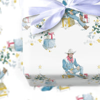 Country Christmas Gift Wrap, Western Cowboy Wrapping Paper, Watercolor Holiday Wrapping Paper, Rustic Cowgirl Gift Wrap Roll for Presents