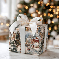 Snowy Town Storefronts Holiday Gift Wrap, Vintage Christmas Village Wrapping Paper, Nostalgic Xmas Wrapping Paper, Festive Winter Gift Wrap