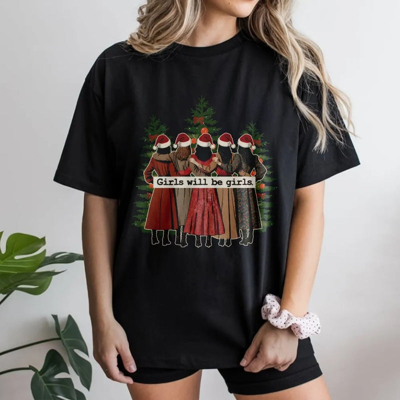 Retro Christmas Besties Shirt, Girls Will Be Girls T-Shirt, Adorable Holiday Graphic Tee, Friends Christmas Party Shirt, Winter Present Women