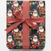 Treehouse Santa Christmas Gift Wrap, Black Santa Wrapping Paper, Holiday Santa Wrapping Paper, Black Santa Gift Wrap Roll