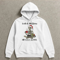 Look at Me Being All Festive Sweatshirt, Humorous Christmas Skeleton Hoodie, Sarcastic Cat Holiday Pullover, Spooky Xmas Hooded Sweater Present