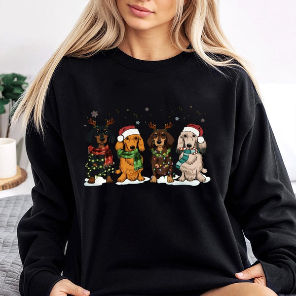 Adorable Festive Dog Holiday Sweater, Dachshund Christmas Sweatshirt, Wiener Dog Xmas Crewneck, Dachshund Lover Sweatshirt, D