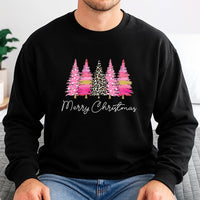 Merry Christmas Sweatshirt, Pink Leopard Christmas Tree Sweatshirt, Retro Holiday Leopard Tree Crewneck, Festive Winter Graphic Pullover