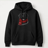 Adorable Dog Red Scarf Hoodie, Black Labrador Christmas Hoodie, Festive Pet Lover Sweatshirt, Black Lab Hooded Sweatshirt, Winter Dog Mom Present