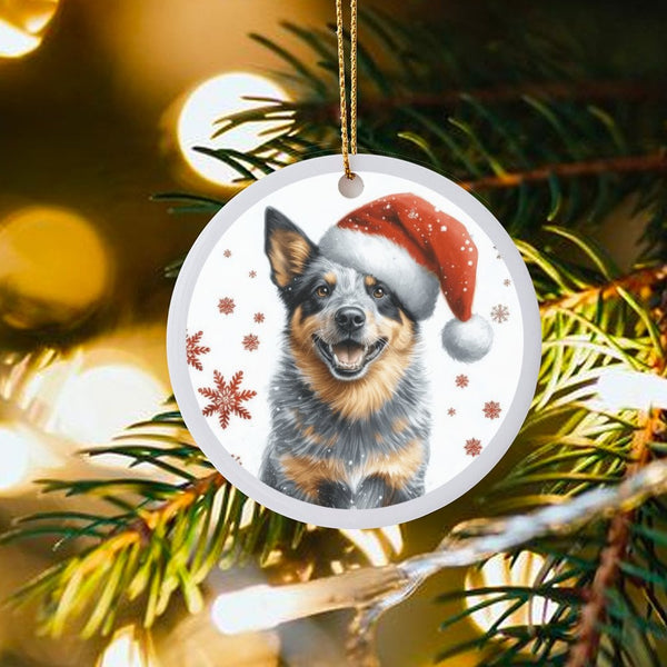 Santa Hat Cattle Dog Ornament, Blue Heeler Christmas Ornament, Blue Heeler Holiday Tree Ornament, Adorable Pet Keepsake, Dog 