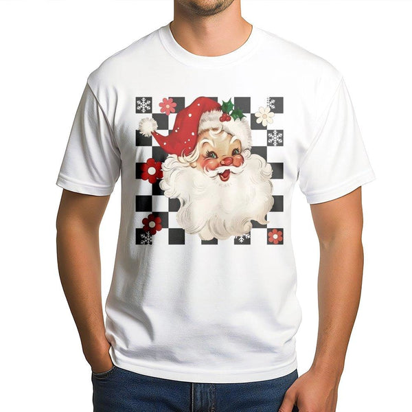 Vintage Checkered Santa Shirt, Retro Santa T-Shirt, Festive Holiday Graphic Tee, 90s Christmas Santa T-Shirt, Adorable Winter