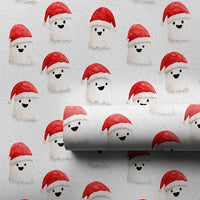Spooky Santa Hat Gift Wrap, Christmas Ghost Wrapping Paper, Adorable Watercolor Ghost Holiday Wrapping Paper, Whimsical Winter Season Gift Wrap