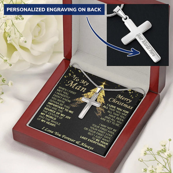 Custom Engraved Mens Cross Pendant, Personalized Cross Necklace for Men, Stainless Steel Religious Jewelry, Christmas Present