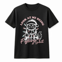 Grumpy Holiday Kitty Tee, Humorous Christmas Cat T-Shirt, Sarcastic Festive Graphic Shirt, Xmas Cat Lover Present for Men and Women