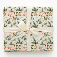 Coastal Holiday Gift Wrap, Pink Flamingo Christmas Wrapping Paper, Tropical Flamingo Wrapping Paper, Pine Branch Christmas Gift Wrap Roll
