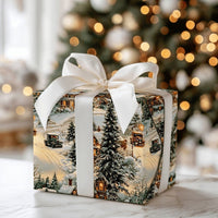 Snowy Town Holiday Gift Wrap, Classic Cars Winter Village Christmas Wrapping Paper, Vintage Xmas Wrapping Paper, Festive Gift Wrap Roll
