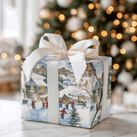 Mountain Chalet Holiday Gift Wrap, Watercolor Snowy Village Wrapping Paper, Comfy Christmas Town Wrapping Paper, Festive Winter Gift Wrap