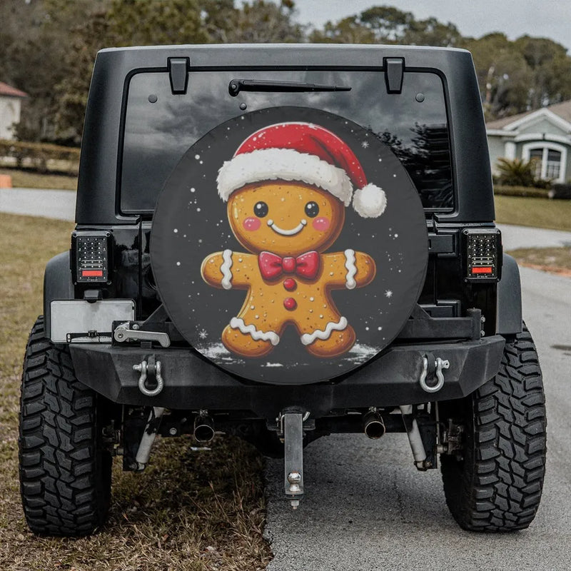 Christmas Santa Hat Tire Cover, Gingerbread Man Spare Tire Cover, Waterproof UV Car Tire Cover, Festive Holiday Jeep SUV Accessory