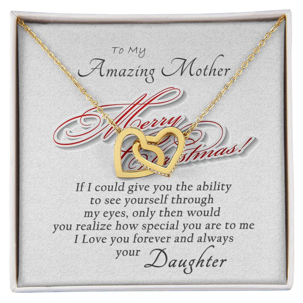 Cubic Zirconia Double Heart Pendant, Christmas Mom Interlocking Hearts Necklace, Daughter to Mom Heart Necklace, Holiday Pres