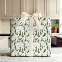 Watercolor Pine Forest Gift Wrap, Country Church Wrapping Paper, Rustic Chapel Present Wrap, Religious Christmas Holiday Paper