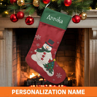 Custom Name Winter Holiday Stocking, Personalized Snowman Christmas Stocking, Adorable Festive Fireplace Stocking, Family Holiday Mantle Present