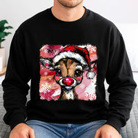 Adorable Red Nosed Reindeer Sweatshirt, Reindeer Christmas Sweatshirt, Festive Holiday Crewneck, Retro Winter Graphic Reindeer Sweatshirt