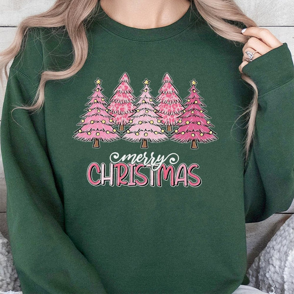 Cheetah Holiday Crewneck, Pink Leopard Christmas Tree Sweatshirt, Merry Christmas Sweatshirt, Trendy Winter Graphic Sweatshir
