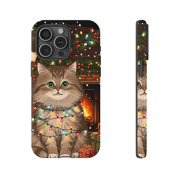Adorable Kitten Holiday Lights Phone Cover, Christmas Cat Samsung Case, Xmas Samsung S23 S24 Case, Holiday Cat Lover Phone Ca