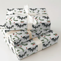 Spooky Bat and Holly Gift Wrap, Gothic Christmas Wrapping Paper, Alternative Holiday Gift Wrapping Paper, Creepy Adorable Xmas Present Wrap