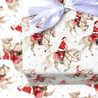 Equestrian Christmas Gift Wrap, Santa Riding Horse Wrapping Paper, Watercolor Horse Lover Holiday Paper, Festive Xmas Gift Wrap Roll