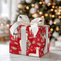 Red Holiday Animal Gift Wrap, Christmas Llama Wrapping Paper, Festive Wreath Llama Wrapping Paper Roll, Winter Snowflake Gift Wrap