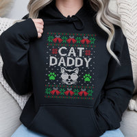 Humorous Cat Lover Holiday Hoodie, Cat Daddy Ugly Christmas Hoodie, Vintage Feline Graphic Hoodie, Adorable Pet Lover Xmas Hooded Sweatshirt Present