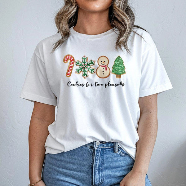 Adorable Gingerbread Pregnancy Reveal T-Shirt, Cookies for Two Please Shirt, Christmas Expecting Mom Graphic Tee, Holiday Bab