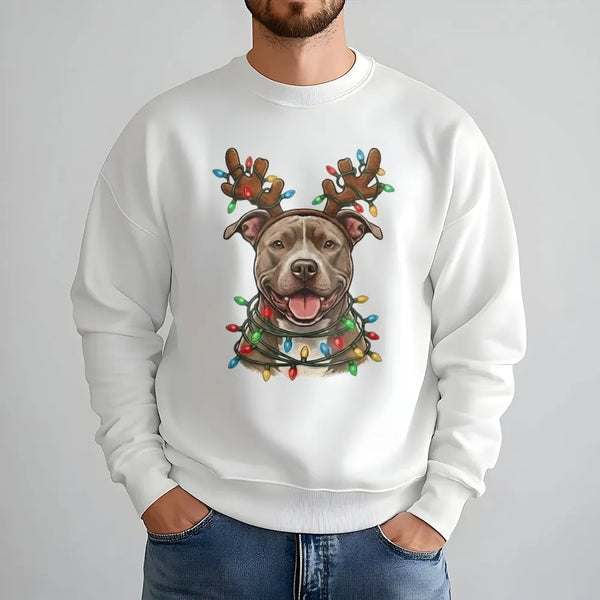 Reindeer Antlers Festive Dog Sweatshirt, Pitbull Christmas Sweatshirt, Adorable Holiday Puppy Sweatshirt, Dog Mom Xmas Crewne