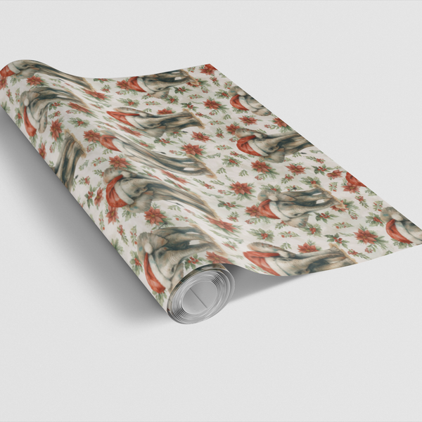 Poinsettia Holiday Wrapping Paper, Santa Elephant Christmas Wrapping Paper, Adorable Animals Gift Wrapping Paper, Kids Winter