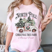 Vintage Truck Holiday Graphic Tee, North Pole Christmas Tree Farm T-Shirt, Christmas Tree Farm Shirt, Rustic Winter T-Shirt, Festive Present