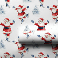 Christmas Winter Gift Wrap, Ice Skating Santa Wrapping Paper, Watercolor Holiday Present Wrapping Paper, Adorable Santa Claus Winter Gift Wrap