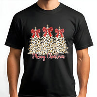 Festive Coquette Bow Tree T-Shirt, Leopard Christmas Tree Shirt, Adorable Holiday Graphic Tee, Leopard Print Xmas Shirt, Family Christmas Present