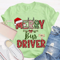 Custom Santa Hat Holiday Graphic Tee, Personalized Bus Driver Christmas T-Shirt, Merry Christmas Driver Shirt, Adorable Xmas School Bus Tee