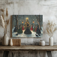 Vintage Coven Gathering Canvas Print, Witchy Christmas Canvas Wall Art, Gothic Snowy Forest Canvas, Spooky Holiday Wall Decor, Wiccan Present