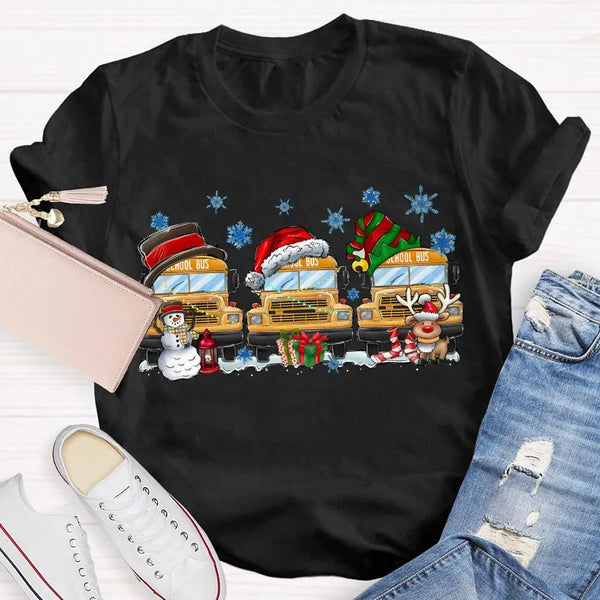 Snowflake Holiday Graphic T-Shirt, School Bus Christmas Shirt, Adorable Bus Driver Christmas Tee, Back to School Winter Holid