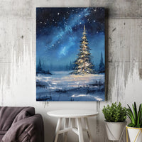Snowy Night Holiday Canvas Print, Christmas Tree Canvas Wall Art, Winter Landscape Canvas Painting, Festive Seasonal Home Wall Decor